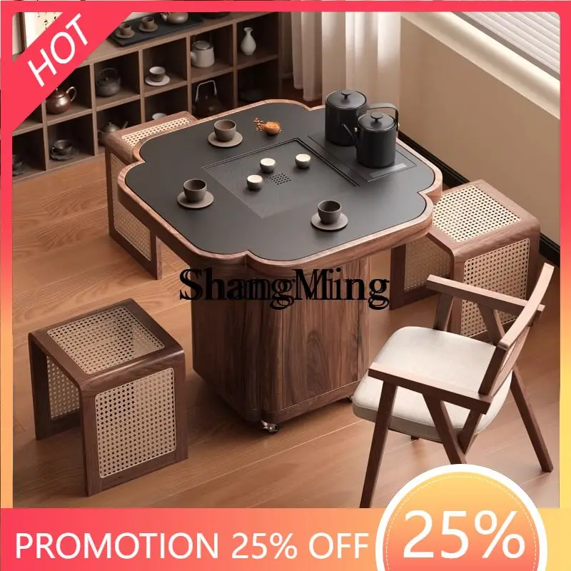 

SM wood movable tea table living room tea cabinet with small apartment balcony small tea table coffee table