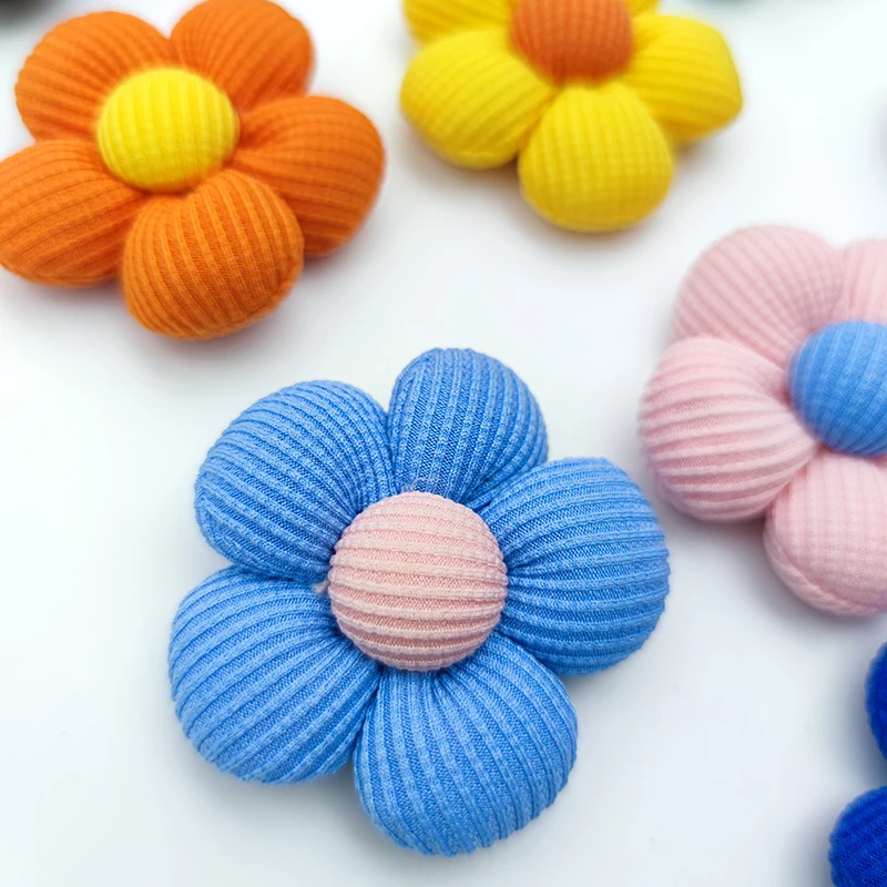 5pc Flower Filling Cotton Hair Accessories DIY Clothing Headwear Bags Shoes Crochet Flowers Applique Socks Hats Personality