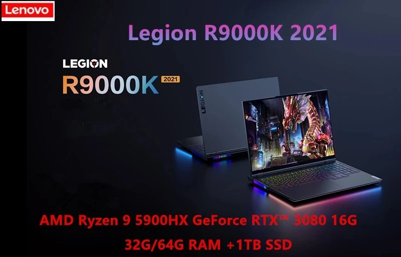 Игровой ноутбук Lenovo Legion R9000K, 16-дюймовый ноутбук AMD Ryzen 9 5900HX RTX 3080 2,5 K 165 Гц SSD 1 ТБ Win11, портативный ПК