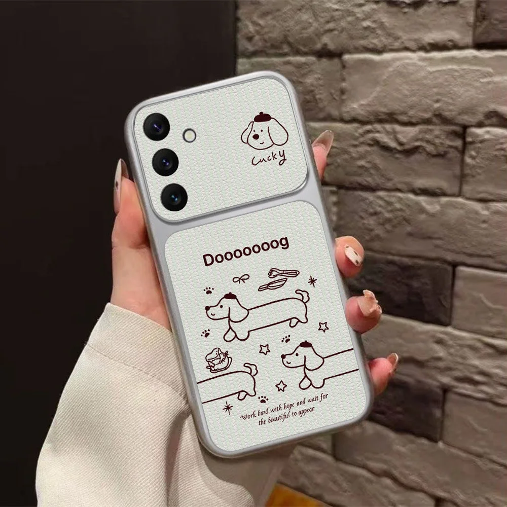Niedliche Cartoon-Welpen Leder-Handyhülle für Samsung S26 Ultra S25 A36 A56 A26 A07 A17 A16 mit Schlaufe Stoßfeste Schutzhülle