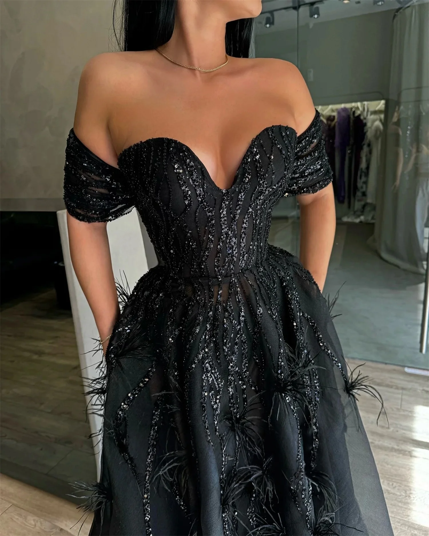 Zwarte Veer Vrouwen Lange Op Maat Gemaakte Gelegenheid Avondjurken Prom Pastrol Unisex Jersey Retro Dubai Saudi Arabisch Aangepast