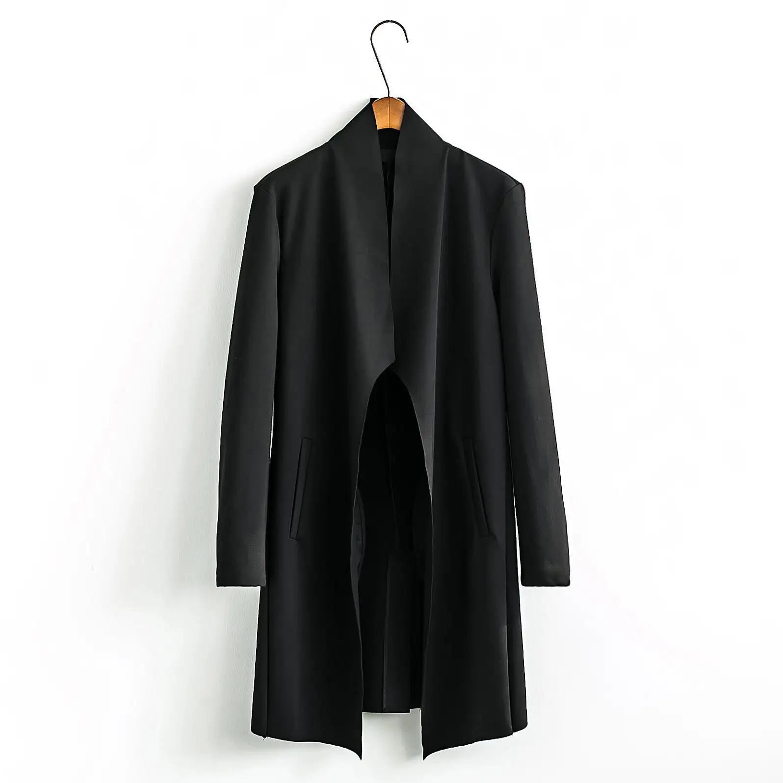 Idopy Korean Fashion Men`s Punk Style Black Jacket Hip Hop Long Cardigan Gothic Coat Sweatshirts Cape Cloak