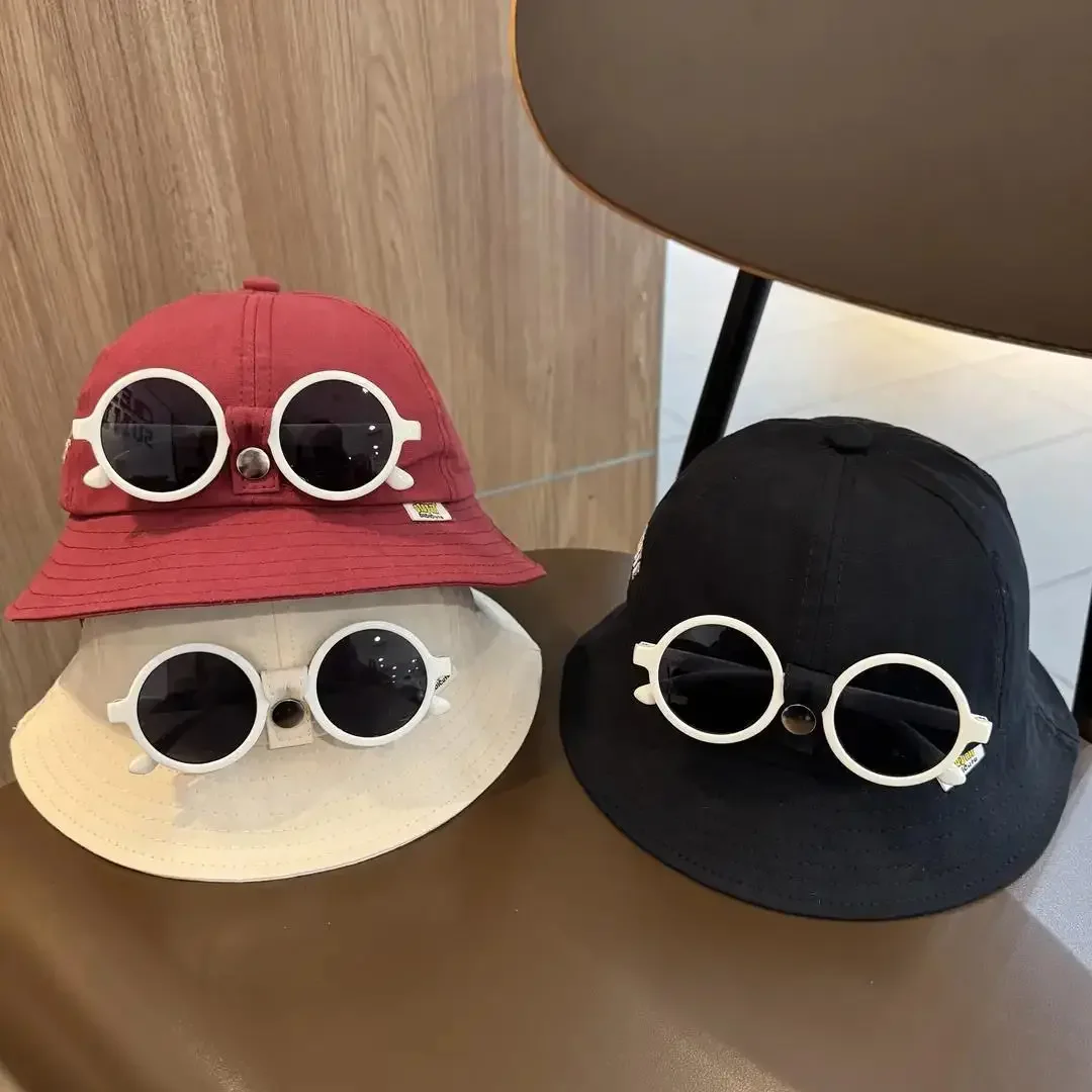 

Летняя уличная детская панама с солнцезащитными очками, кепка в рыбацком стиле для маленьких мальчиков и девочек, уличная солнцезащитная детская шляпа с большими полями