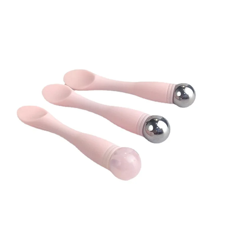 Face Lift Eye Massager Dark Circles Eye Cream Divided Scoop Massage Roller Silicone Makeup Stick Natural Jade Stone Beauty Tools