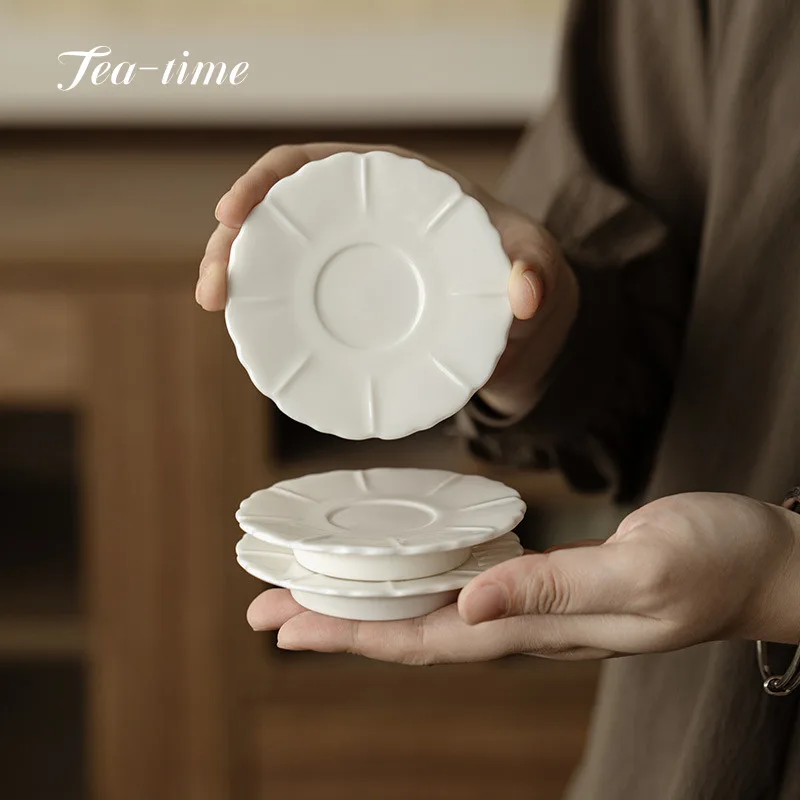 

Handmade Sheep Fat Jade White Porcelain Cup Holders Lotus Coasters Cup Mat Pad Ceramic Coaster Aesthetic Cup Stand Drink Items
