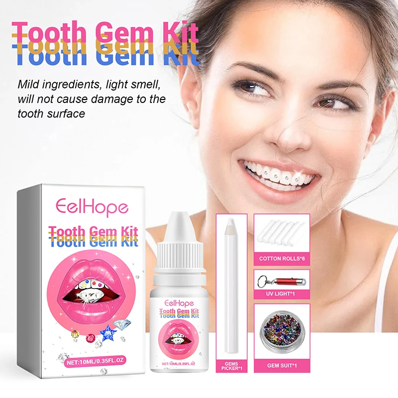 Tooth Jewelry Kit DIY Teeth Gems Kit With Glue And Light Teeth Clear Precious Stone Jewelry Decoration Glittering Tooth Gem Kit