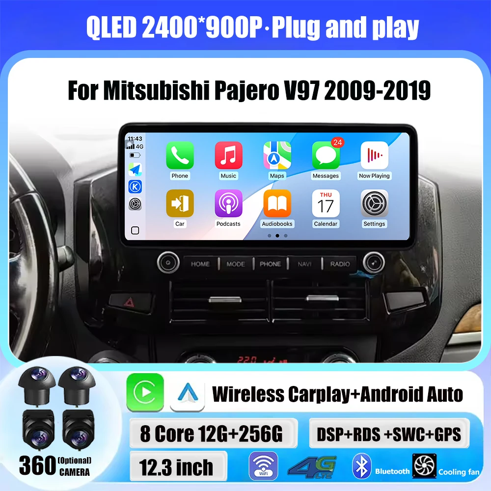 Android 16 System Car Radio Multimedia Wireless CarPlay For Mitsubishi Pajero V97 2009-2019 Navigation GPS 4G LTE WIFI Bluetooth