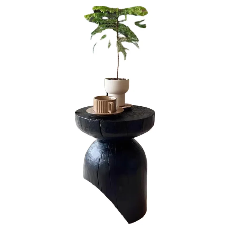 New Chinese carbonized black solid wood pier coffee stump coffee table B & B living room small corner table