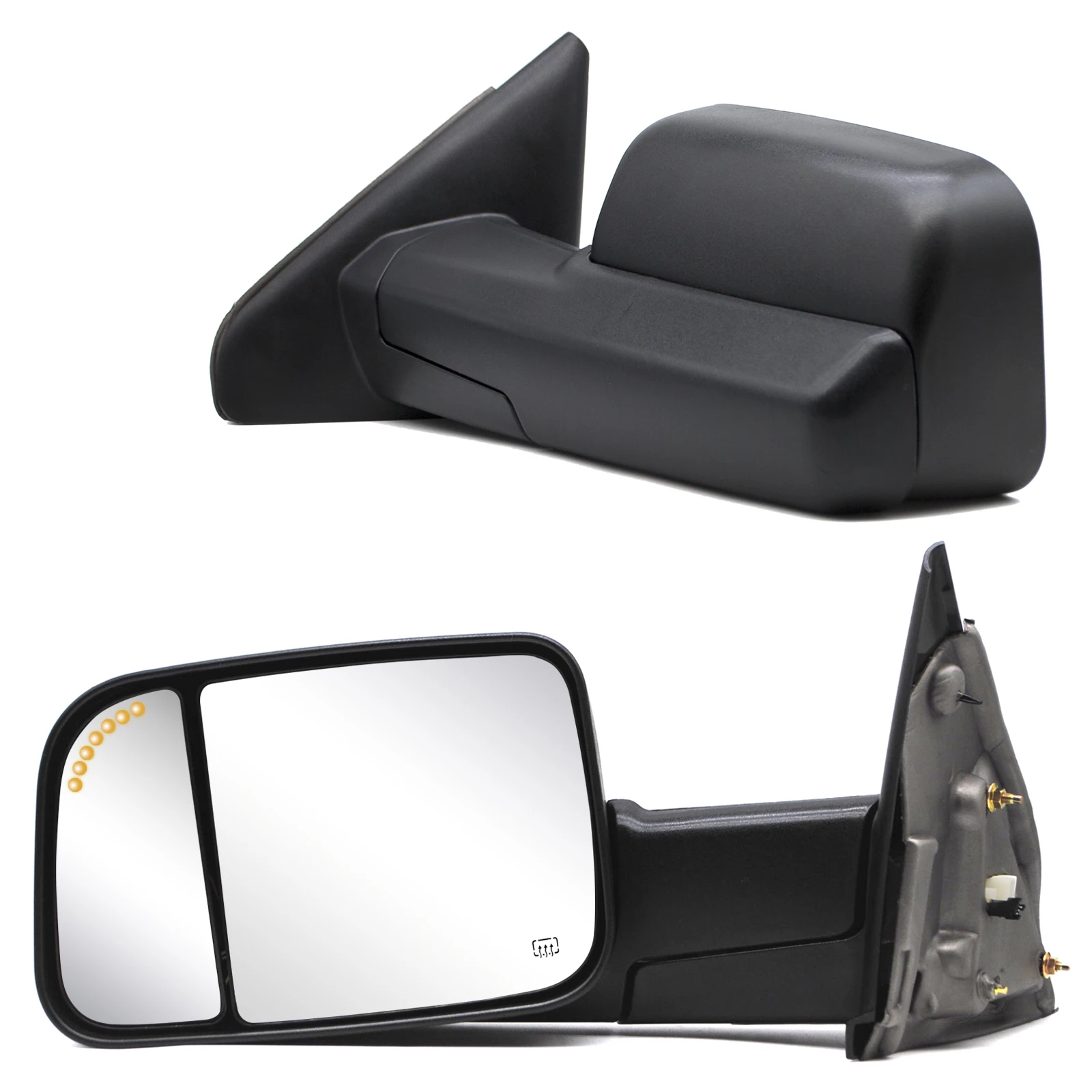 Towing Mirrors For 2002-2008 Dodge Ram 1500 2003-2009 Dodge Ram 2500 3500 Power Heated Arrow Light Puddle Lamp Manual Flip Black