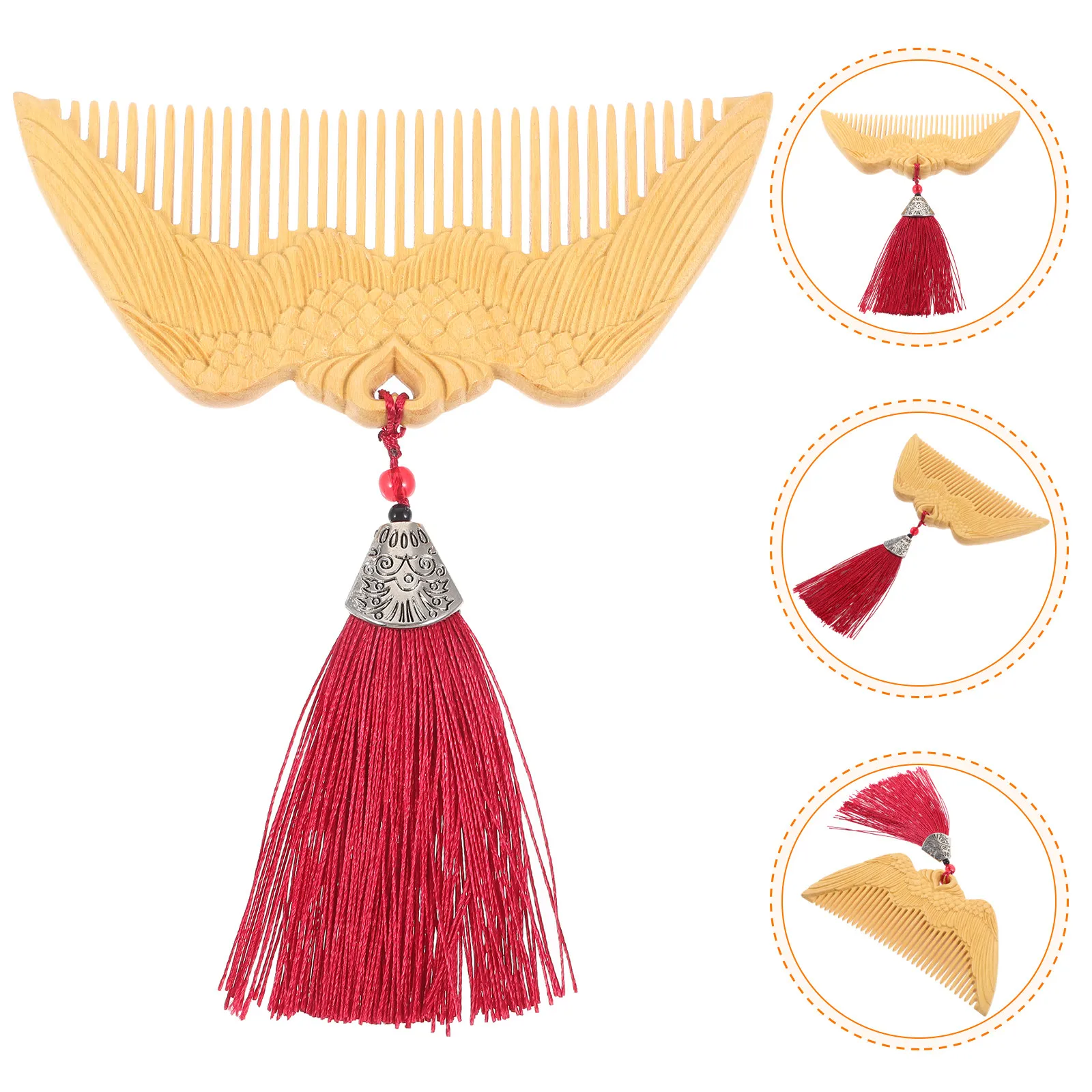 

Wood Hair Comb Fine Tooth Detailed Carving Portable Detangling Tool for Women Strong Wear Resistant Anti Static