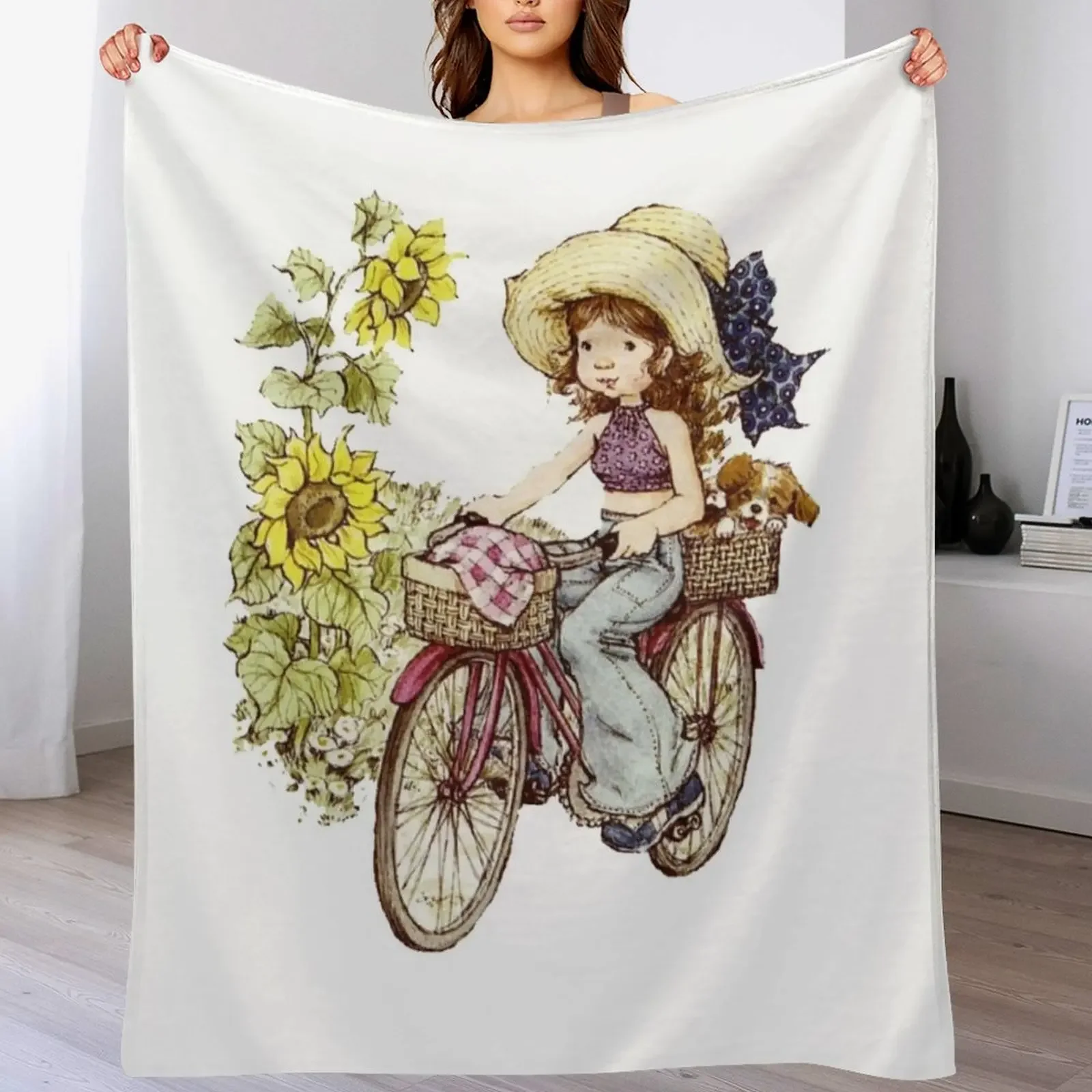 

Sarah kay - Girl with bicycle Throw Blanket Flannels for sofa Camping Sofas Blankets