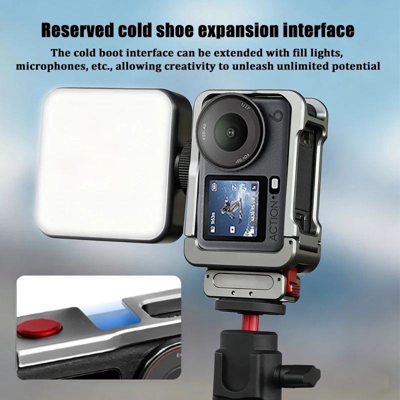 Metal Frame Camera Cage for DJI OSMO ACTION 6 with Cold Shoe 1/4 Hole Metal Cage Multifunctional Extension Accessory