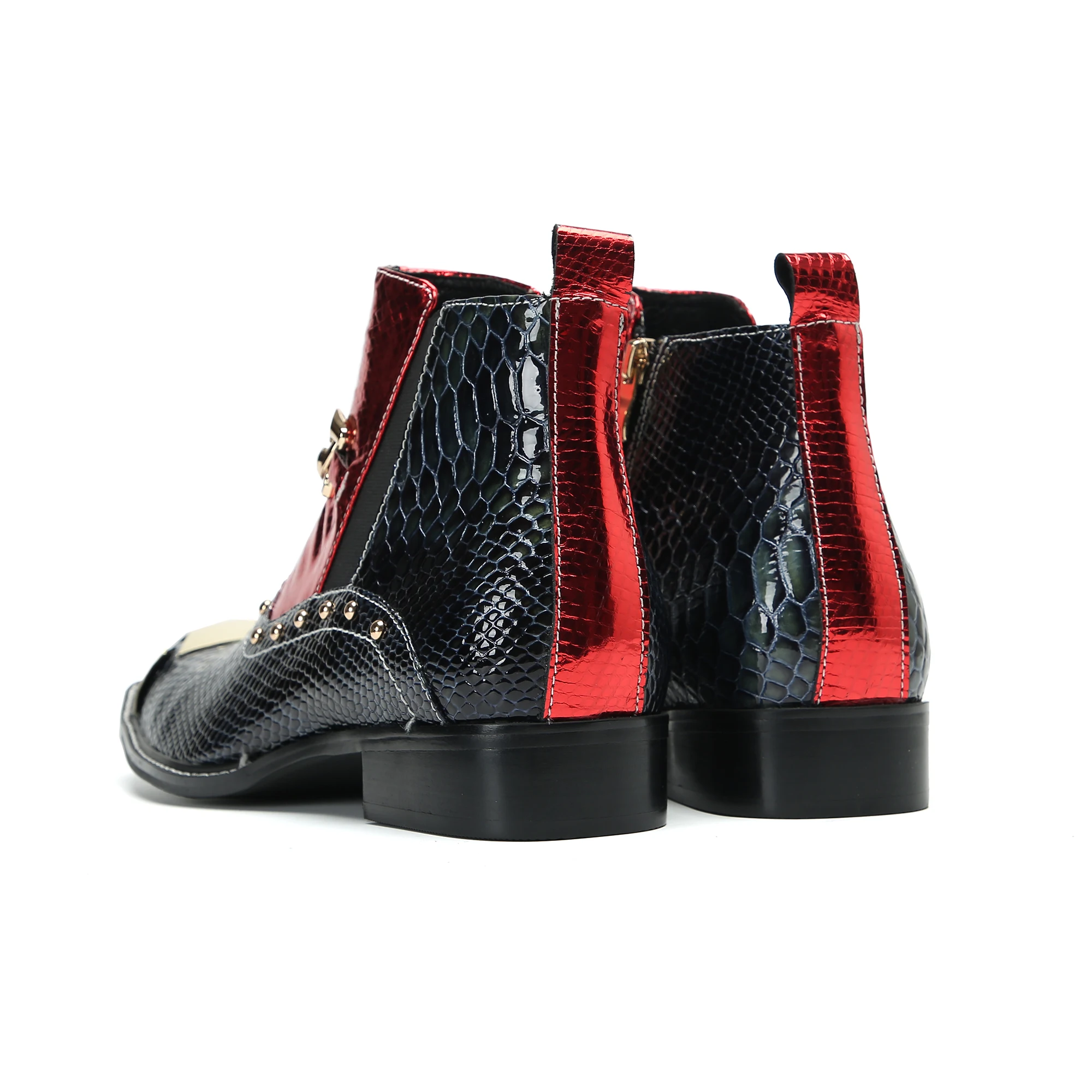 Board Luxus hand gefertigte Herren stiefel goldene Metall zehe blaue Leder Stiefeletten Herren Reiß verschluss Schnallen Rock Party und Hochzeit Botas Schuh – Detail 3
