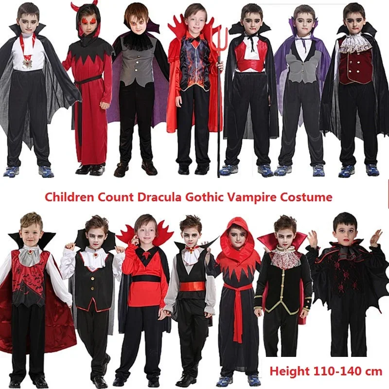 Kids Count Dracula Gothic Vampire Costume Children Carnival Party Halloween Fantasia Prince Vampire Cosplay Clothes For Boy Girl