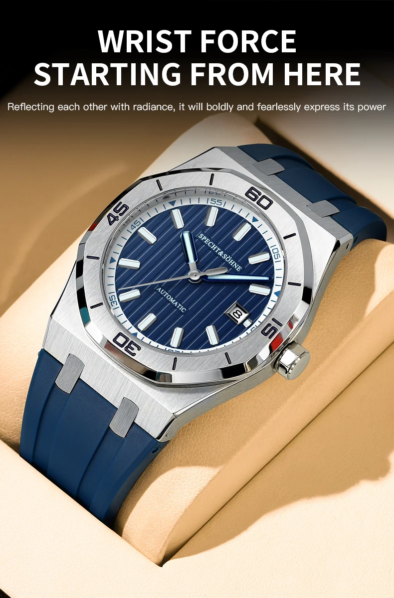 Specht&Sohne New Classic Men's Watch 50M Waterproof Luminous Sapphire Crystal Blue Automatic Mechanical Watches Reloj Hombre S6c40c4c83e1846749df82072eac3afa7v