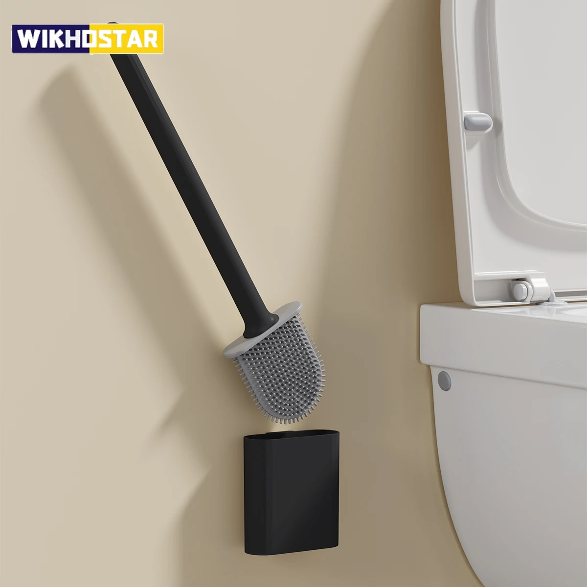 WIKHOTSAR Szczotka do WC montowana na ścianie Silikonowa płaska główka szczoteczki Zestaw szczotek do czyszczenia szczotek do czyszczenia toalet na martwy końcach