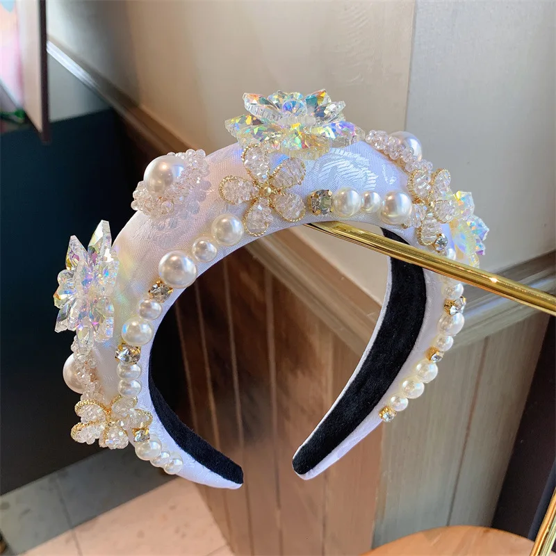 Luxury Women Baroque Headband Full Crystal Head Bands Sparkly Padded Rhinestones Hairbands White Headdress Hair Accessories