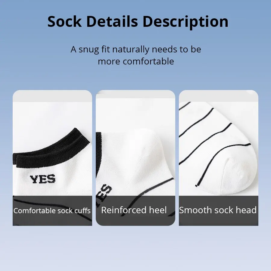 5 Pairs Men\'s Socks Simple Summer Breathable Low Top Socks Black and White Letter Short Tube Men\'s Socks