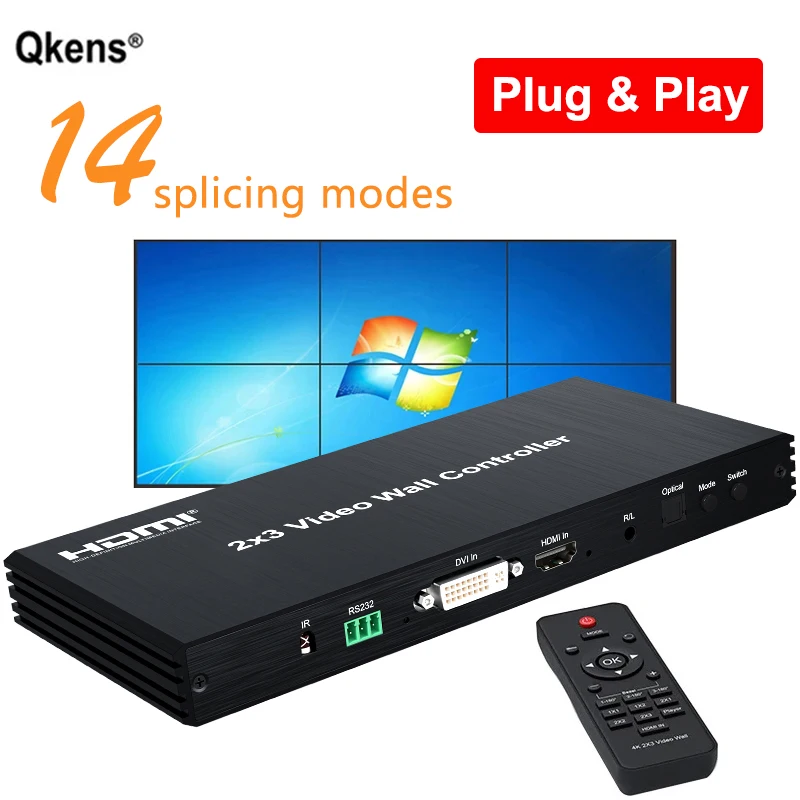 

1080P 2X3 DVI HDMI TV Wall Controller Video Processor 2x2 3x2 6 Screen TV Splicing Box Video Splicer Bezel Adjust 180° Rotate