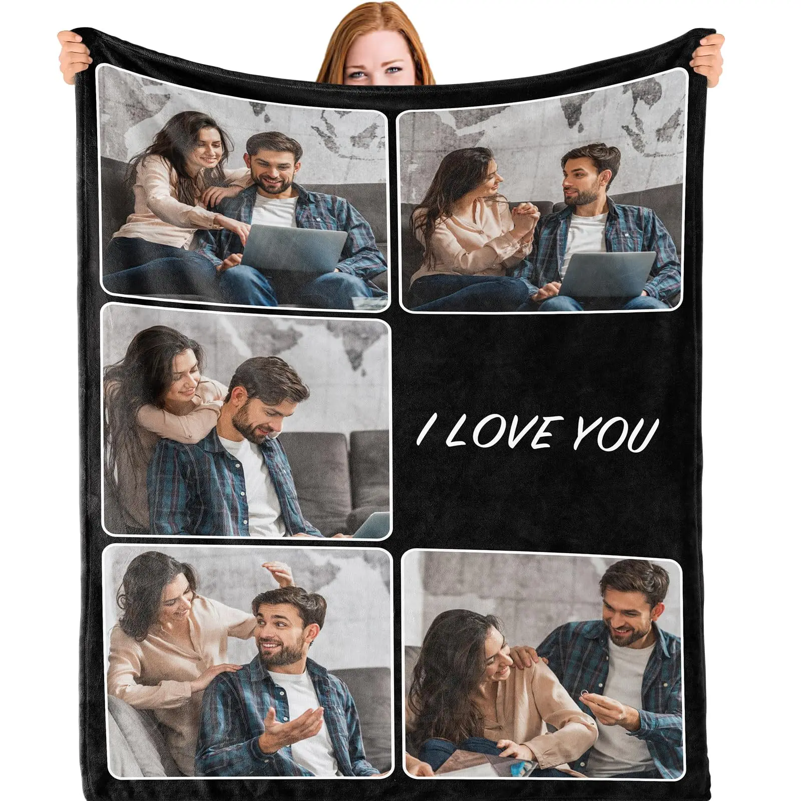 Couverture personnalisée avec Logo de votre conception, 1 pièce, couverture chaude et lisse avec Photo de famille imprimée, personnalisée pour amoureux, papa, maman, cadeau d'hiver du nouvel an