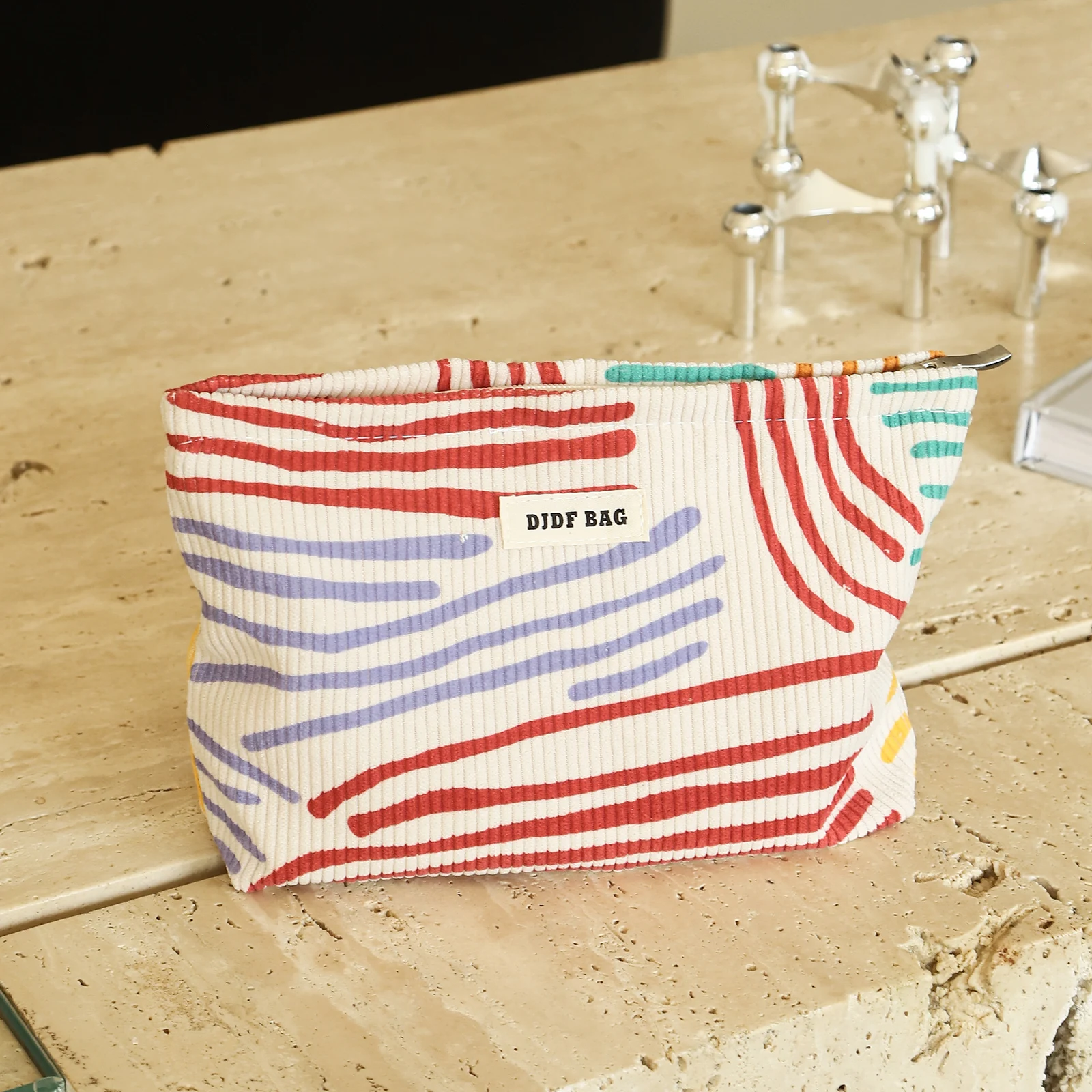 Color Stripe Women\'s Makeup Bag Portable Cosmetics Sanitary Napkin Storage Bag Commuter Clutch Bag Travel Toiletry Bag Ins Style