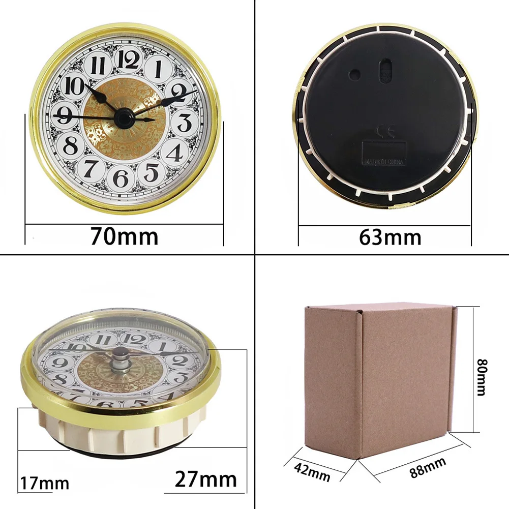 Home Decor Quartz Clock Insert Gold Colored Trim Metal 70MM Arabic Numeral Clear Lens Festival Wedding Precision Premium