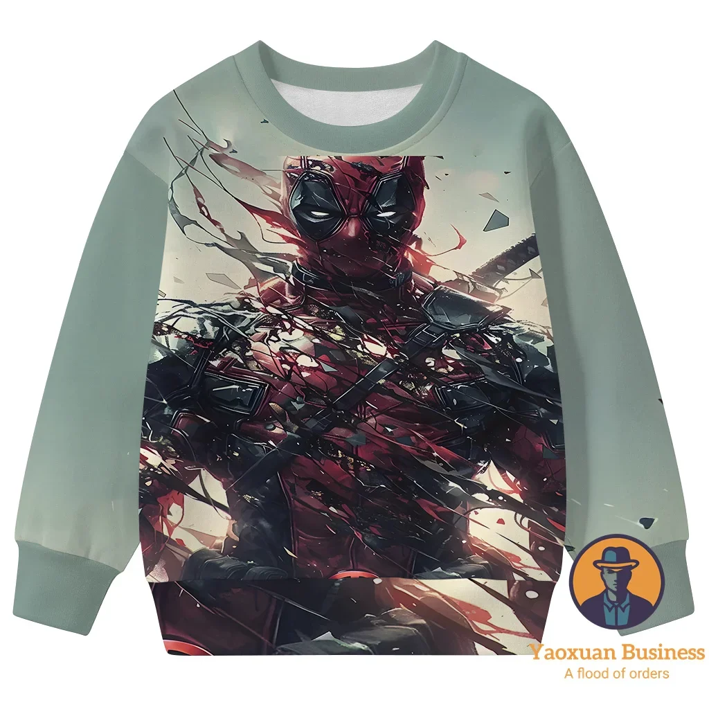 

Новое поступление 2025 года, Мстители Дэдпул, детский свитшот с круглым вырезом для мальчиков и девочек с 3D принтом, милый теплый ветрозащитный осенний свитшот