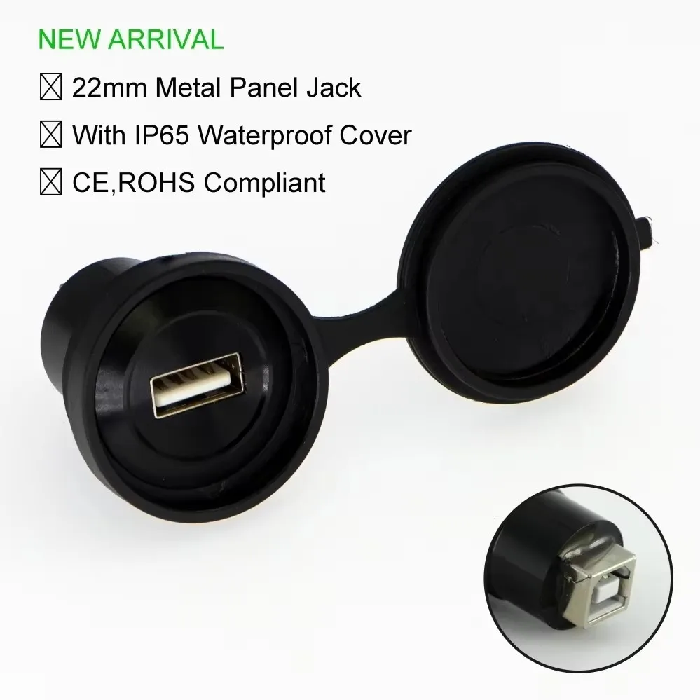 22mm  USB connector socket  Mounting Diameter Metal USB2.0 Female A to Female B with silver surface