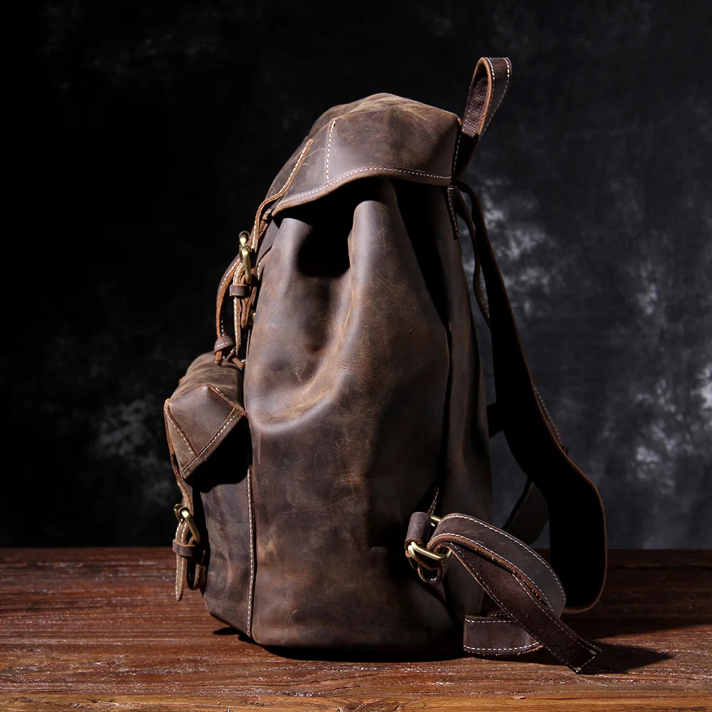 S.WORKER Vintage Echtleder-Rucksack für Herren, Reise-Vintage-Crazy-Horse-Schultasche, Große Laptop-Schultertasche aus Rindsleder für Männer – Detail 23