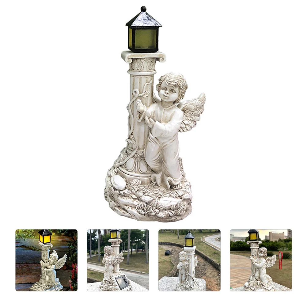 

Roman Column Angel Ornaments Solar Lamp Statue Resin Figurines Garden Decor Glowing Decoration Outdoor Lighting Yard Park