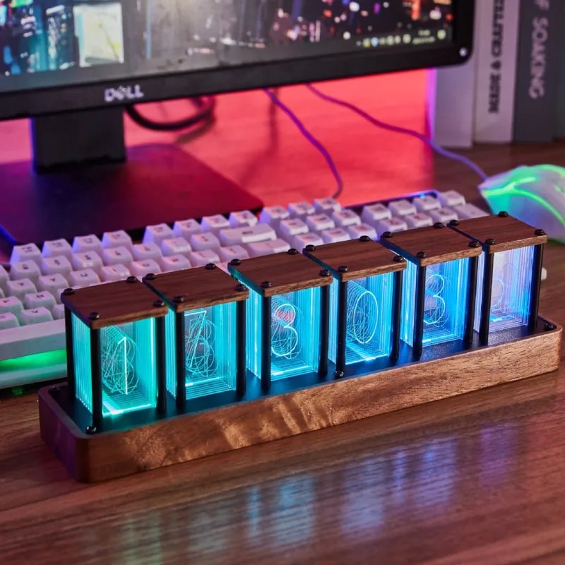 RGB Nixie Glow Tube Uhr DIY Holz Tisch uhr führte elektronische Nachtlichter Desktop-Lampe Digitaluhr Spielzimmer Dekoration Geschenk