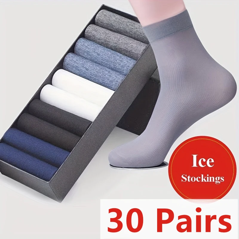 30 Pairs High Quantity Breathable Fiber Men\'s Socks Summer Comfortable Thin Ice Silk Socks High Elastic Business Casual Socks