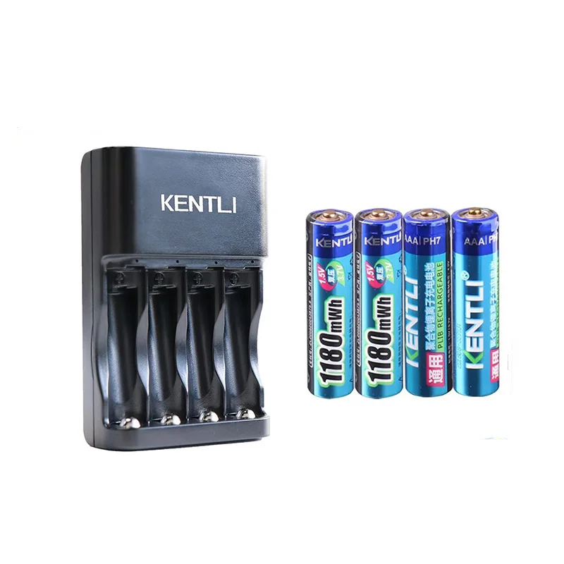 

KENTLI 1.5v 1180mWh aaa polymer lithium li-ion rechargeable batteries battery + 4 slots lithium li-ion charger