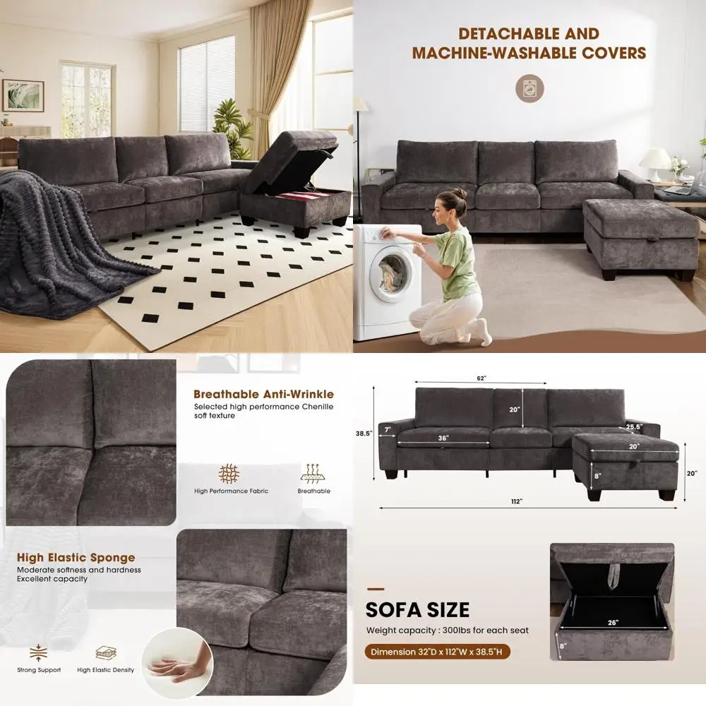 

"versatile storage sectional sofa, l-shaped couch with storage ottoman, multi-purpose reversible sofa with ample storage"