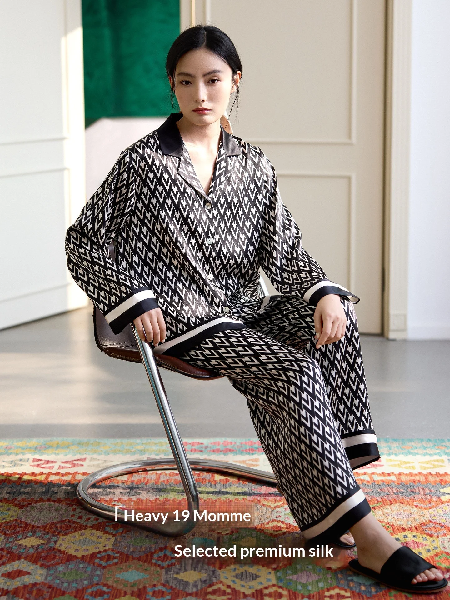 Luxury Printing 100% Mulberry Silk Women's Pajamas Long Sleeve Cardigan Home Suit Soft Pijama Set Casual Loungewear Outdoor Wear