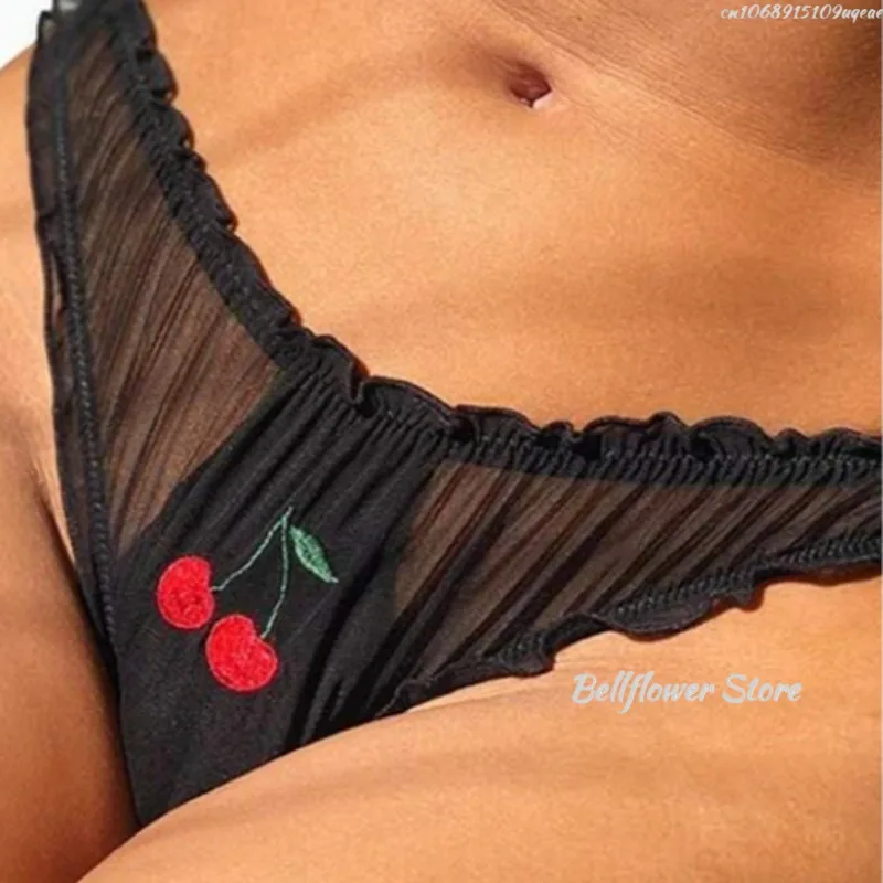 New Women Sexy Panties Lace Underpants Low-waist Panties Fruit Embroidery Perspective Briefs Female Underwear Lencería Femenina