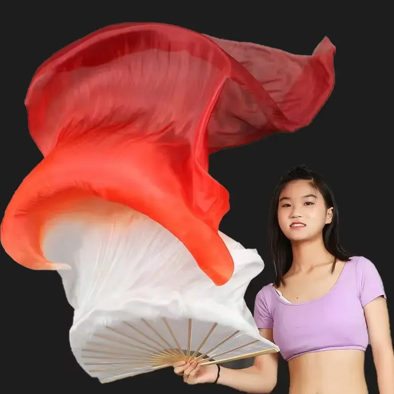 Hot Sell Kid Women Classical Belly Dancing Fan 1pcs Gradient Color Dancer Practice Long Imitation Silk Fans Rayon Silk Fans