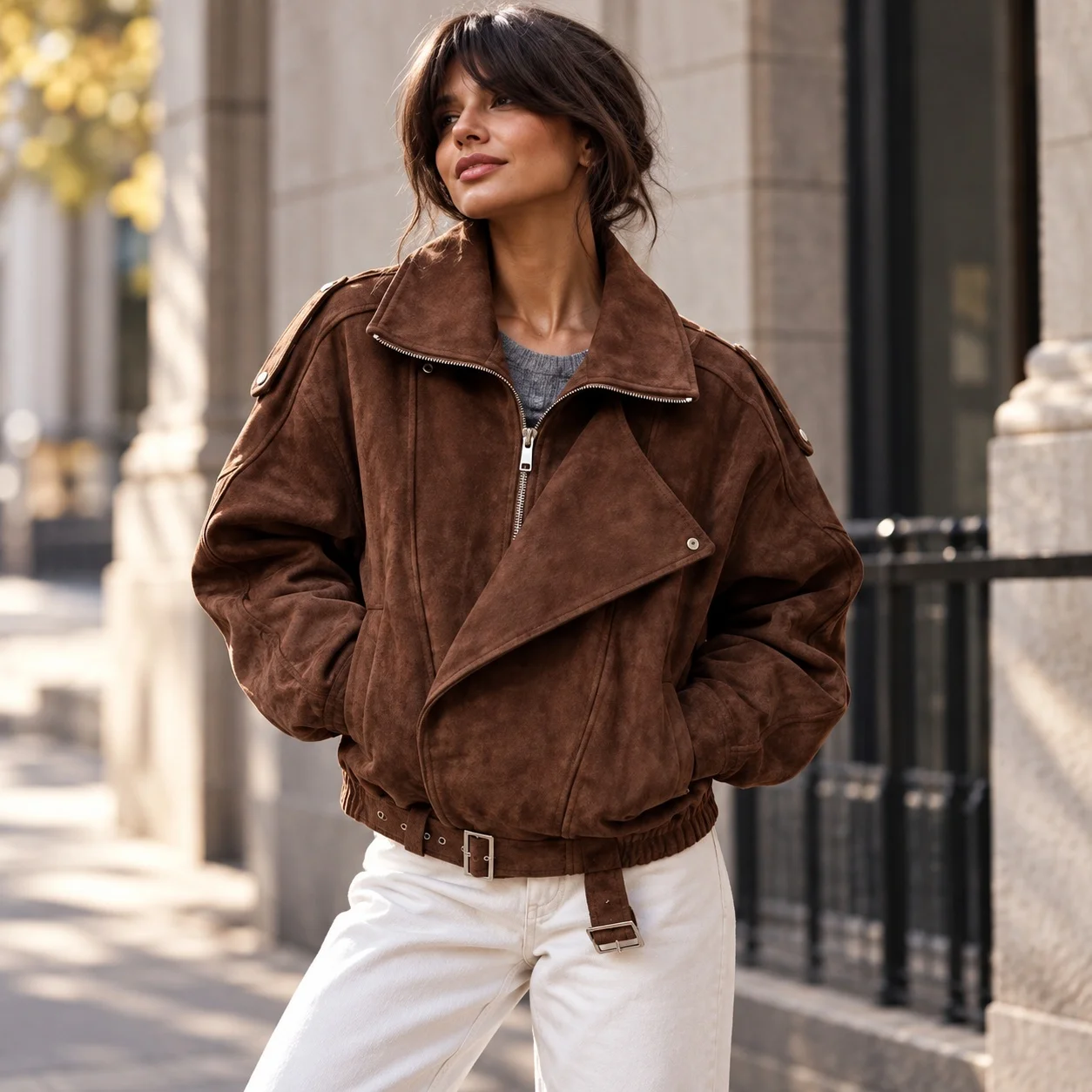 Single Long Sleeve Short Length Coat Regular Fit Streetwear with Cropped Edgy Street American and European Style Women Jacket