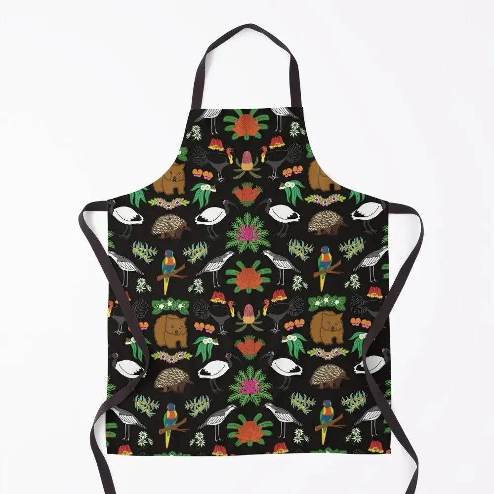 

Aussie Friends and Flowers, black Apron For Women For Man Haircut Home and kitchen products Bib For Kitchen Apron