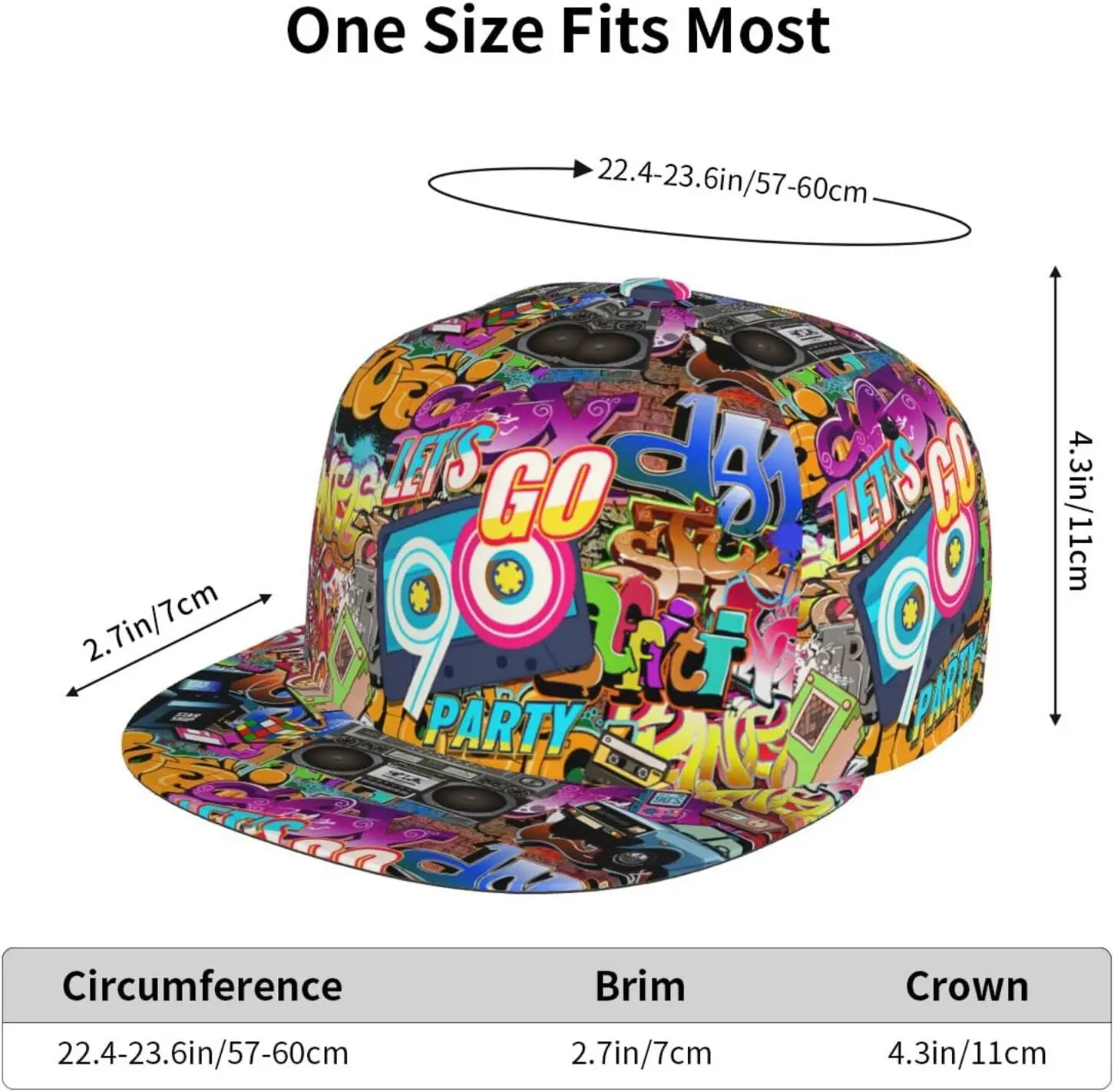 Fashion 80s 90s Adjustable Snapback Hat for Men and Women Sun Cap, Hip Hop Cap Baseball Cap Flat Bill Brim Hat