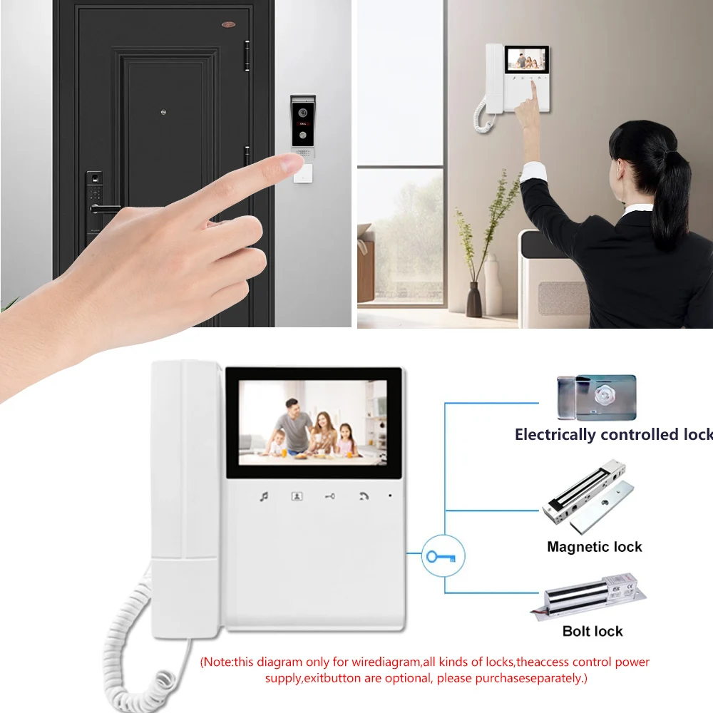 4.3Inch TFT Monitor  4 Wired Video Door Phone  IR Night Vision  Intercom Visual Doorbell Peephole Viewer Door Camera