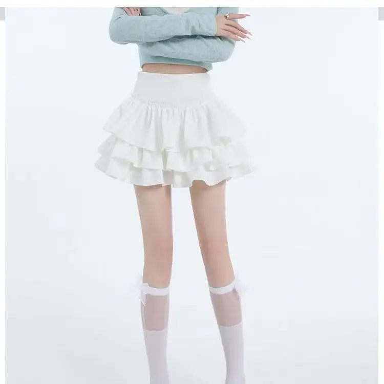 Mini Skirt Cute Sexy Balletcore Elastic High Waist Ball Gown Summer Ruffle Lolita Skirt Short Korean Sweet Y2K Women Clothing