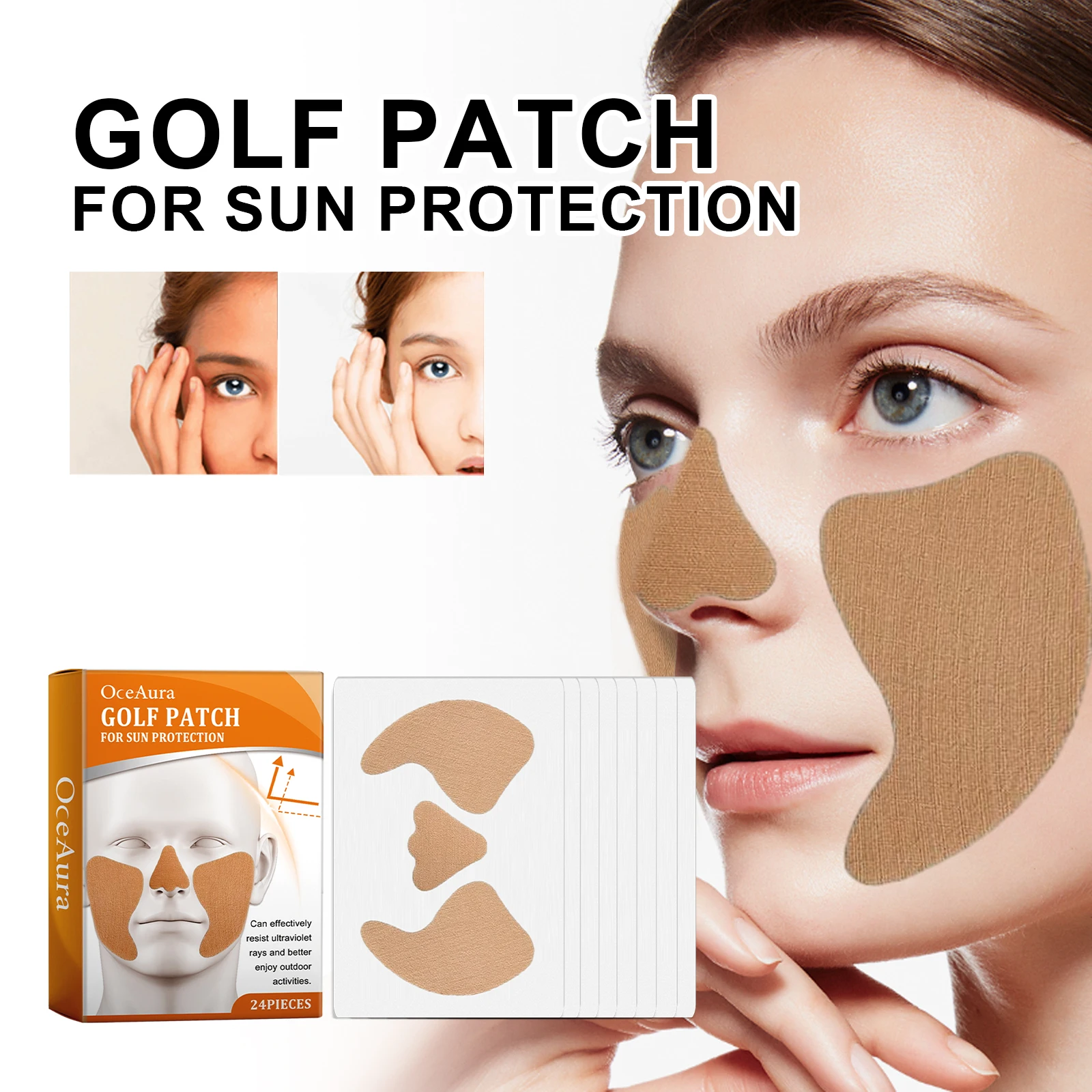 24PCS Sun Patch UV Protection Face Patch Cool Refreshing Golf Patch Face Golf Gel Facial Patches Nose Sun Protection SPF Face