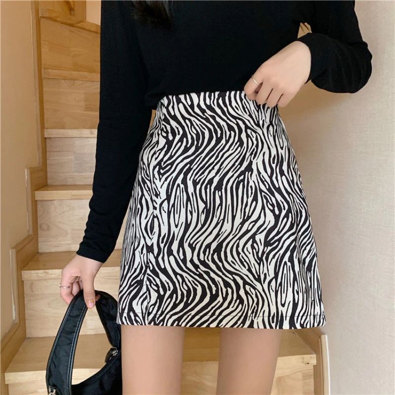 

Western Style Zebra Pattern High Waist Skirt Summer Women's New High Waist All-match Short A-line Package Hip Skirt