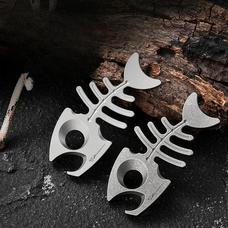 Multifunctional Titanium Alloy Fish Bone Keychain Bottle Beer Opener Tool Key Tag Chain Ring Accessories,Decorative Pendant