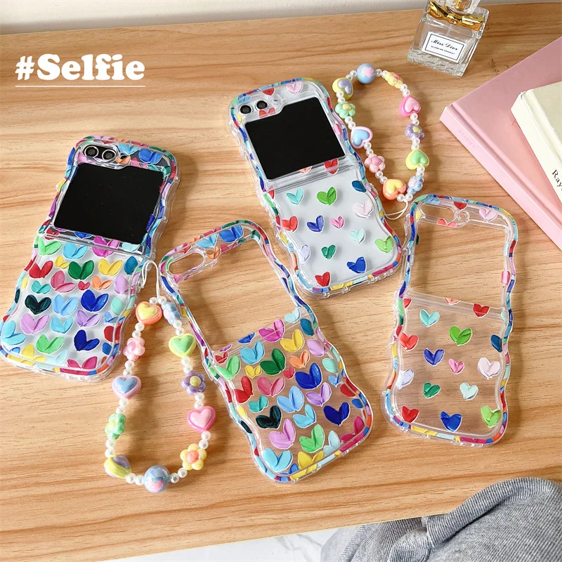 

Painted Colorful Loving Heart Phone Case for Samsung Galaxy Z Flip 3 Z Flip 4 Z Flip 5 Hard PC Back Cover for ZFlip6 Case Shell