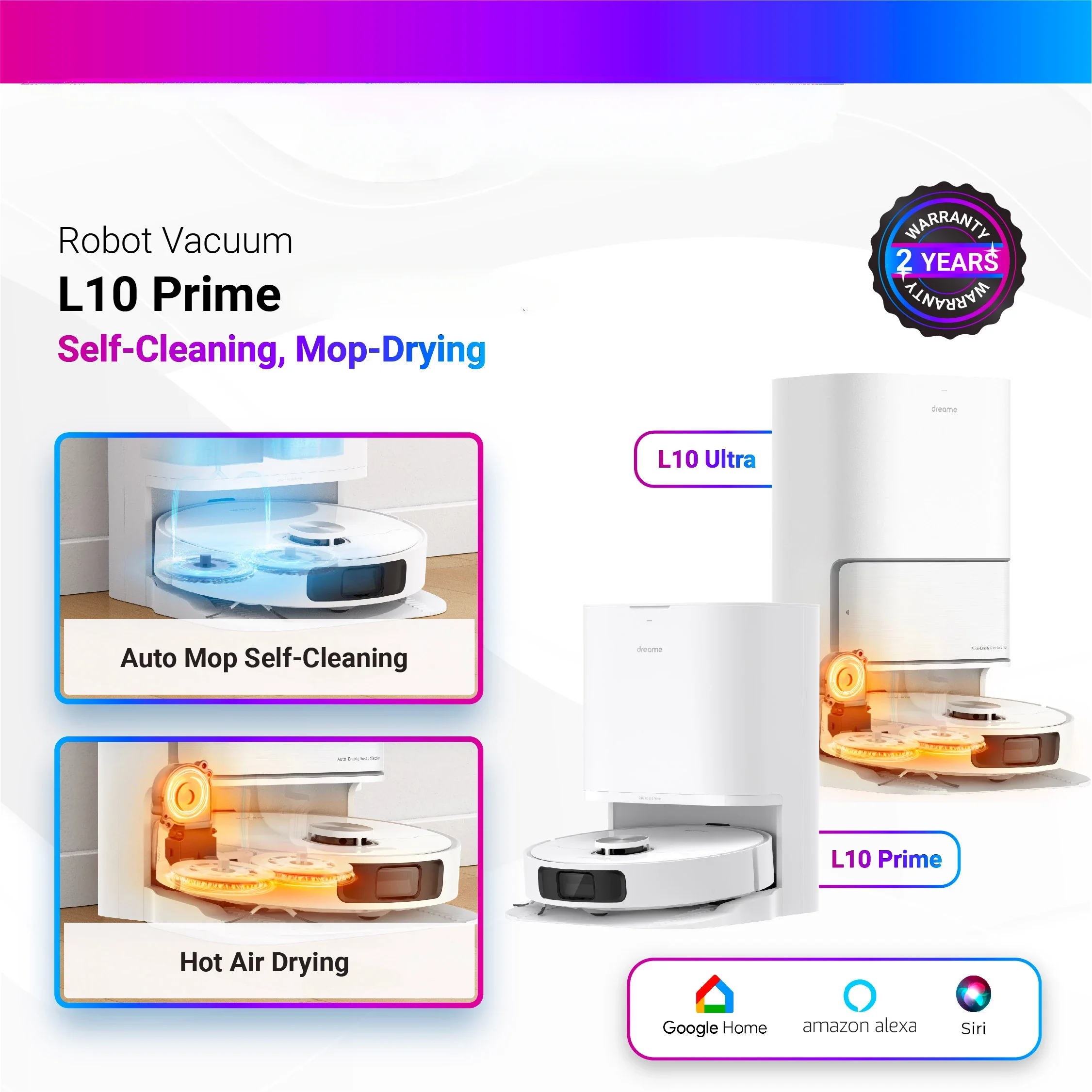 New Global version Dreame L10 Prime Robot Vacuum  Auto Mop Cleaning, Drying  Mop Lifting 7mm 2 Years Warranty 110V-220V Alexa