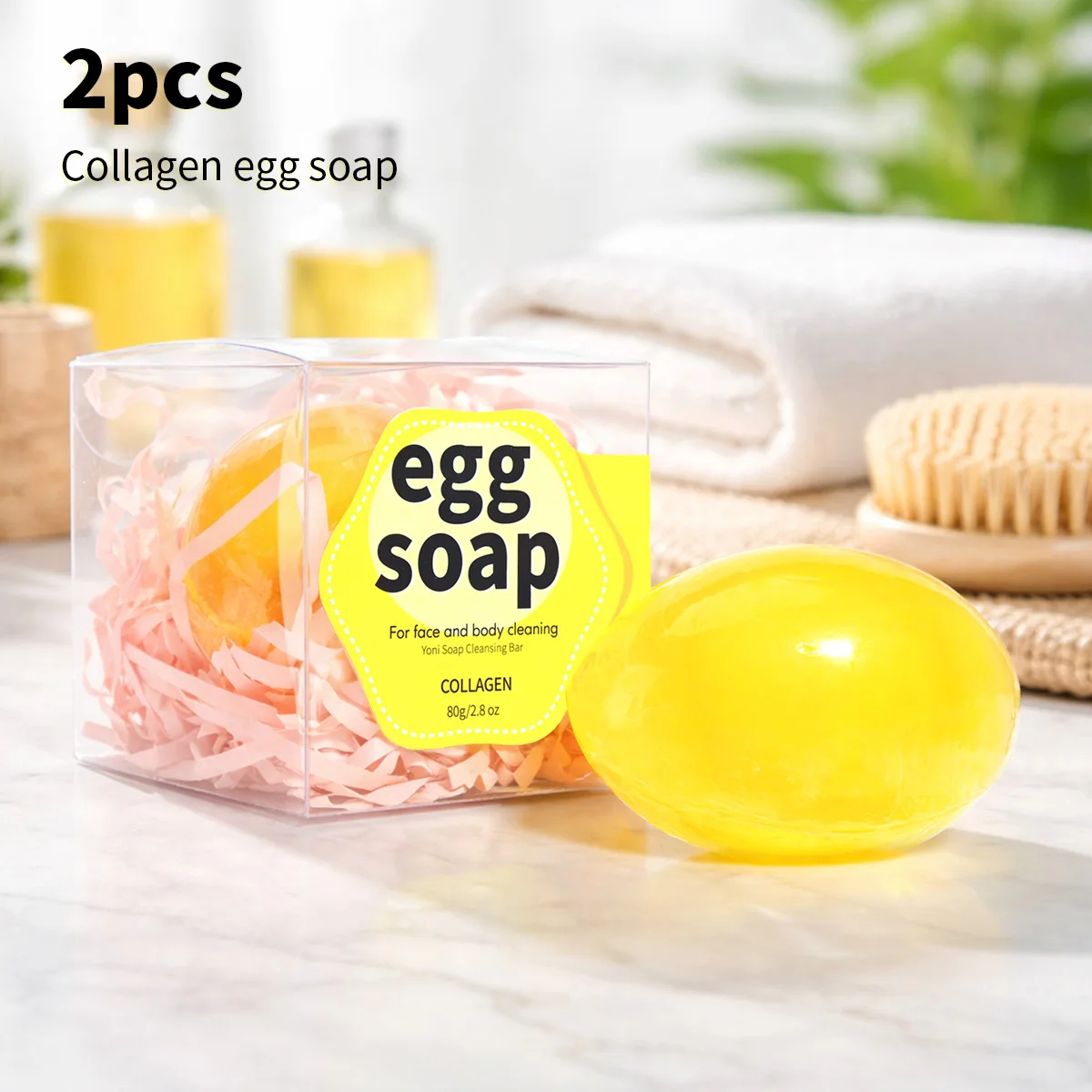 

2 шт.*80 г. Натуральное органическое мыло с коллагеном и яйцом, ручной работы, отбеливающее, очищающее, для лица и тела