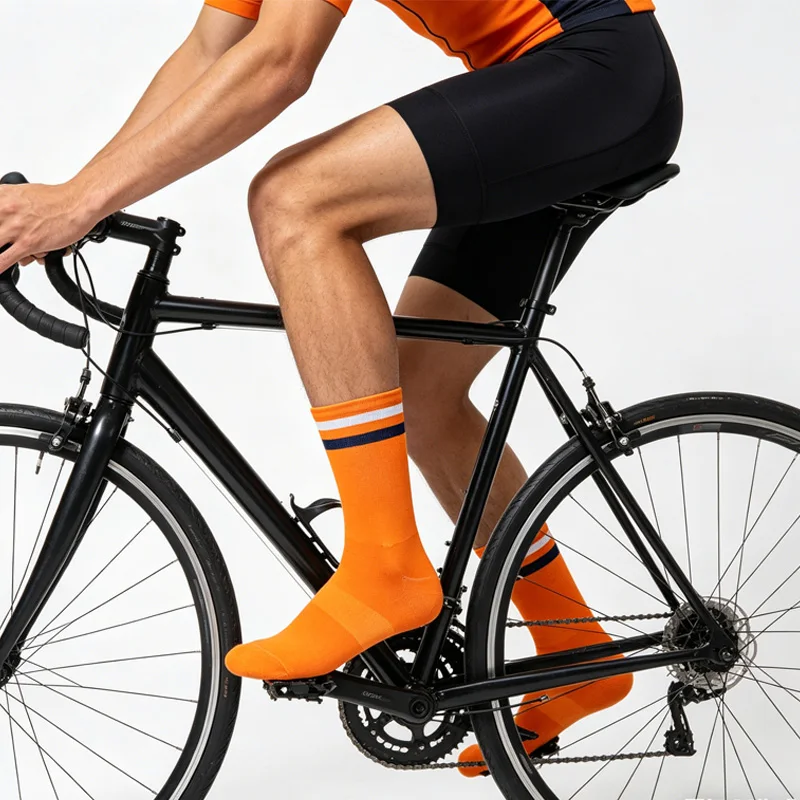Striped Professional Cycling Mid Length Couple Socks Outdoor Comfortable Wear Resistant Sweat Absorbing Breathable Sports Socks