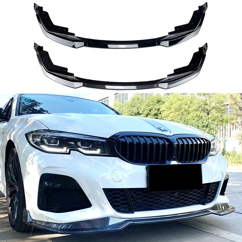 For BMW 3 Series G20 M Pack 2019-2022 320i 330i Black Carbon Car Front Bumper Lip Splitter Diffuser Body Kit Spoiler Trim